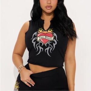 Von Dutch Black fiery heart ❤️‍🔥 Crop Top